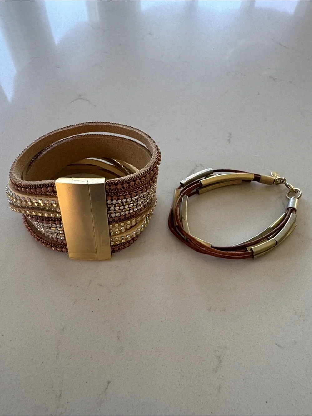 Gold and Rose Gold Multi-Strand Women's Bracelet Set of 2 NWOT